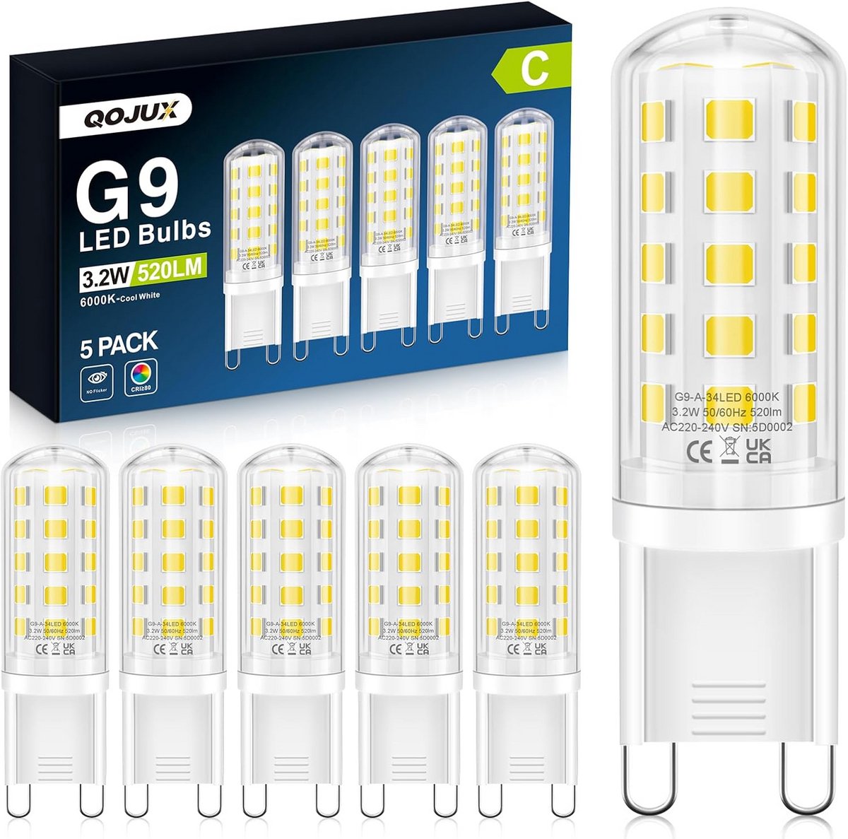 G9 LED Lampen Koud Wit - 3.2W Vervanging voor 50W Halogeen - 5 Stuks