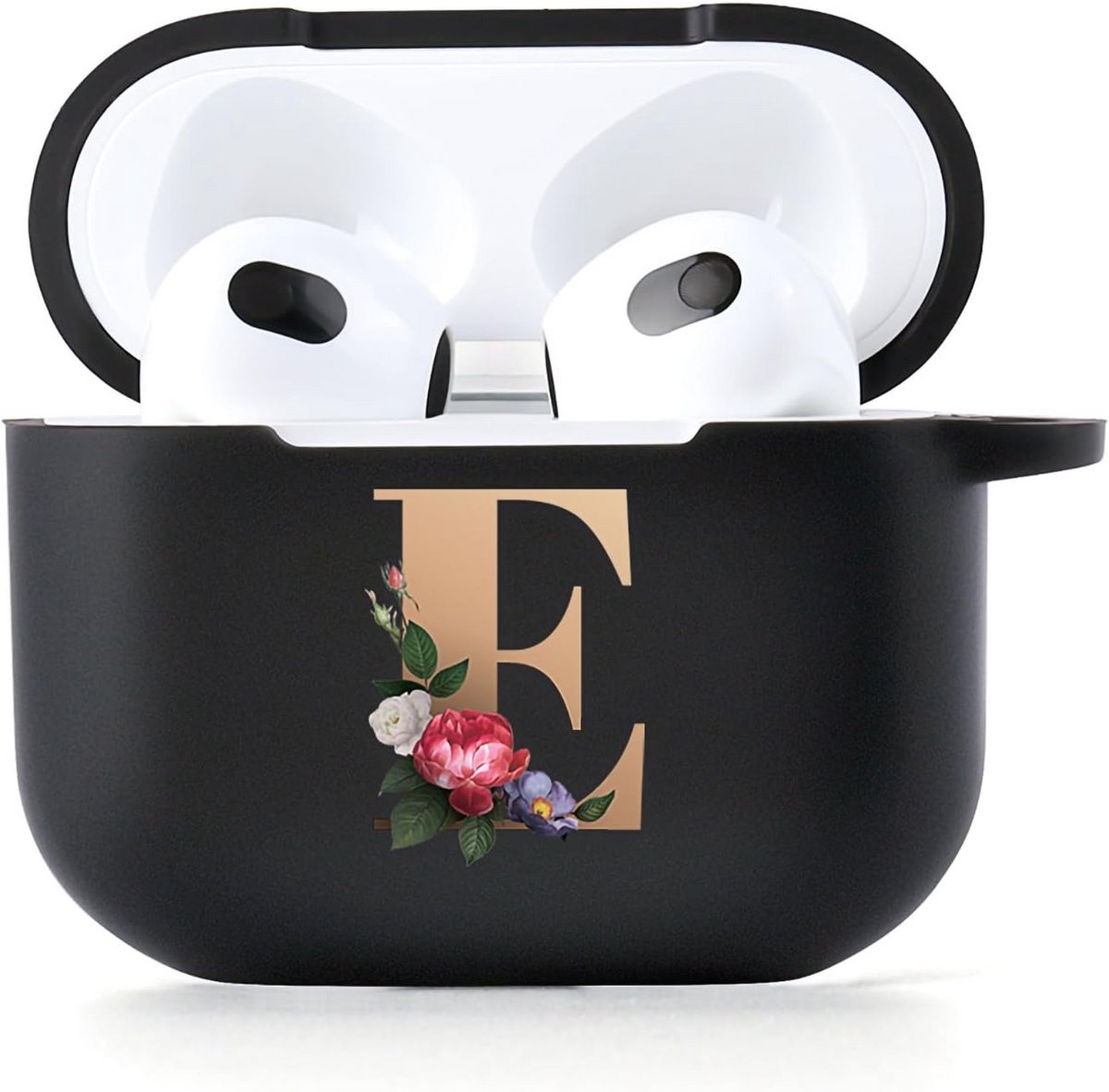 Beschermhoes voor AirPods 4 met Karabijnhaak - Zacht TPU Zwart Patroon