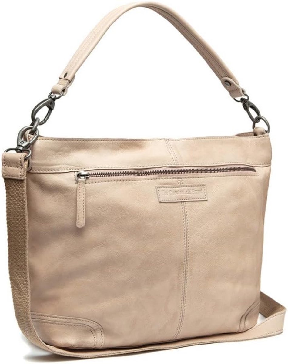 Leren Hobo Tas Groot Beige met Veel Vakken