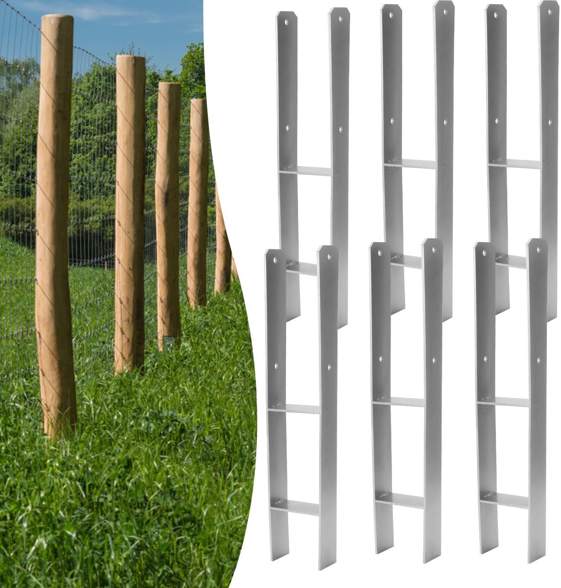 Paalanker H-vorm voor Houten Palen - 12 Stuks - 600 mm Diepte
