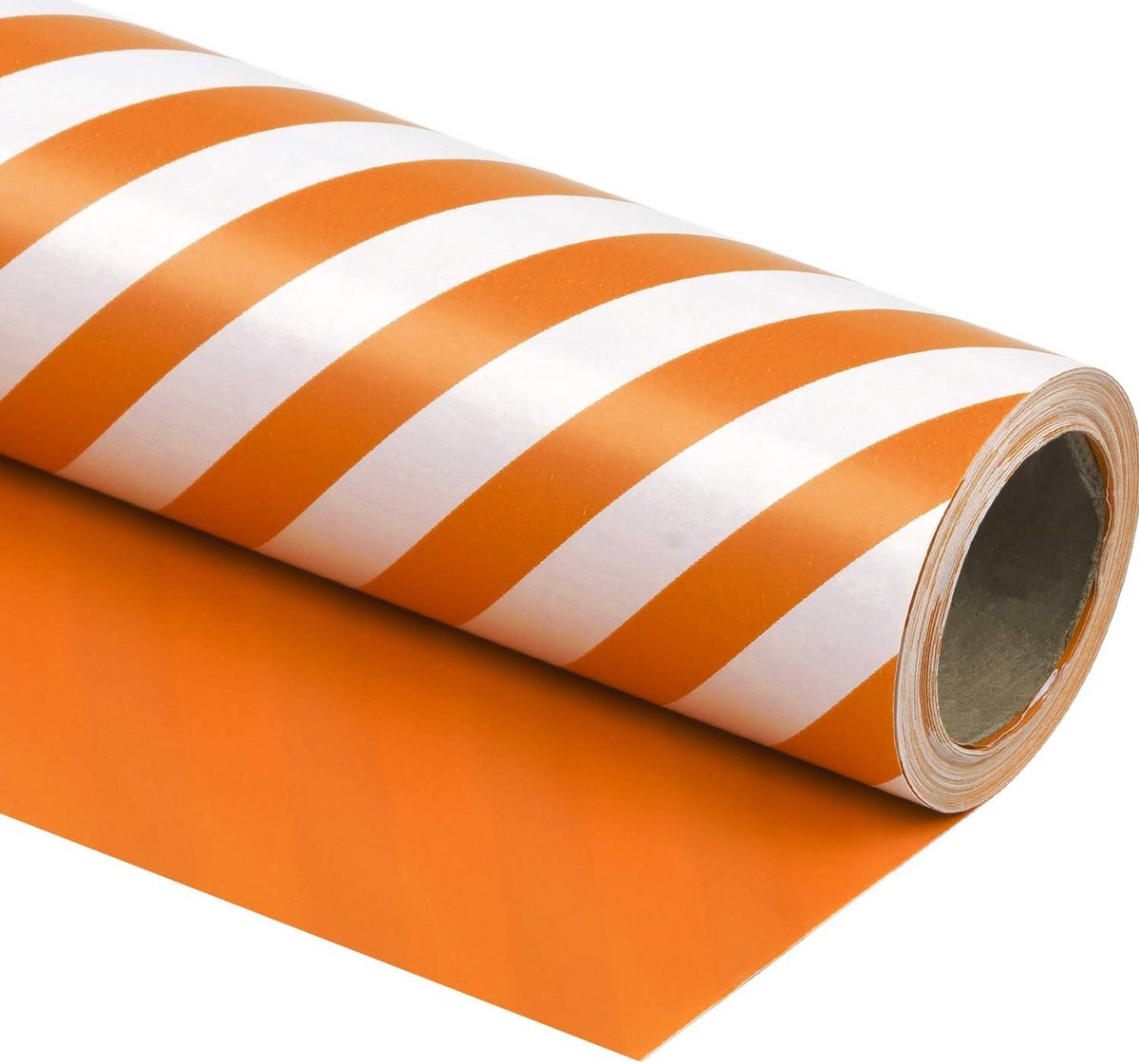 Omkeerbaar Oranje Inpakpapier - Dubbelzijdig Cadeaupapier | Strepen & Effen | Groot Formaat
