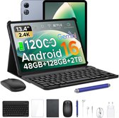 Aorlym P13 - Tablet - Tablets - 48 GB RAM + 128 GB ROM - 13,4 inch 2,4K 120 Hz - Android 16 - Gemini AI - 12000 mAh/18 W - Face ID - Widevine L1 - 13 MP + 8 MP camera - Dubbele luidsprekers - Tablet met toetsenbord en pennenhouder - Grijs