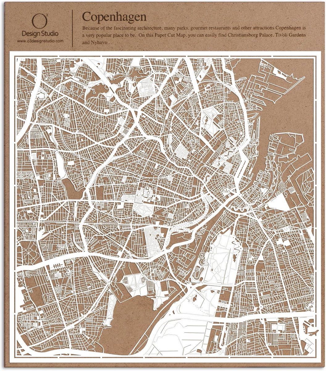Papier Gesneden Kaart Kopenhagen Wit 30x30 cm - Gedetailleerd Stadsbeeld Kunstwerk