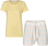 By Louise Dames Pyjamaset Katoen Shortama Met Print Geel Regenboog - Maat S - Korte Pyjama