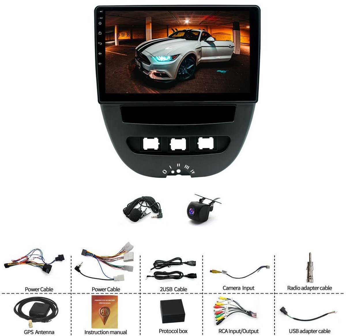 Autoradio - 10,1 inch Android 15 4+64 GB geheugen GPS Compatibel met CarPlay en Android Auto DSP SWC WiFi Bluetooth FM/RDS - Geschikt voor Toyota Aygo, Peugeot 107, Citroën C1 (modellen van 2005-2014)