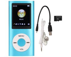 MP3 Speler - Bluetooth - Incl. 32GB SD Kaart - USB - Shuffle - Incl. Oordopjes - Voice recorder - Dictafoon - Draagbaar - Luidsprekers met verliesvrije geluidskwaliteit - Ideaal voor Sport, Kinderen en Volwassenen - blauw