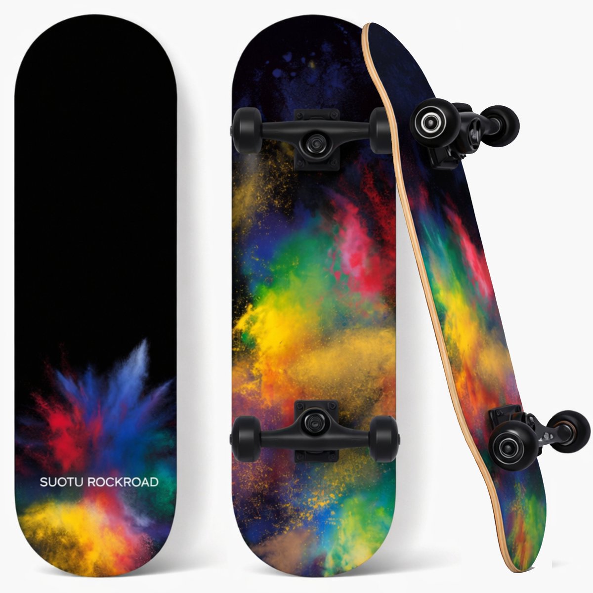 Suotu Skateboard 80x20cm ABEC-9 95A schokabsorptie Jongens Meisjes Volwassenen Skateboards Rainbow