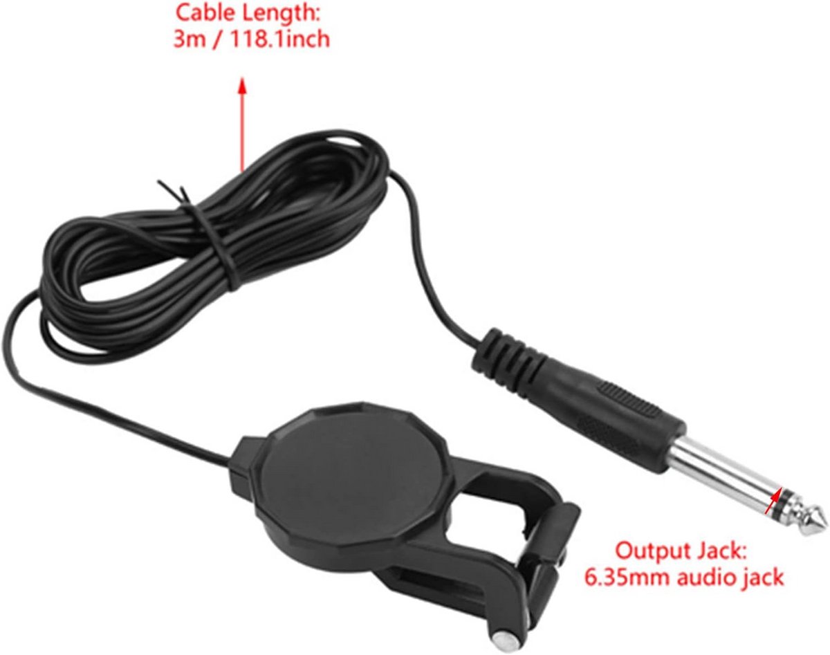 Piezo Clip-on Microfoon Pickup voor Viool, Gitaar, Ukelele met 6.35mm Jack en Kabel