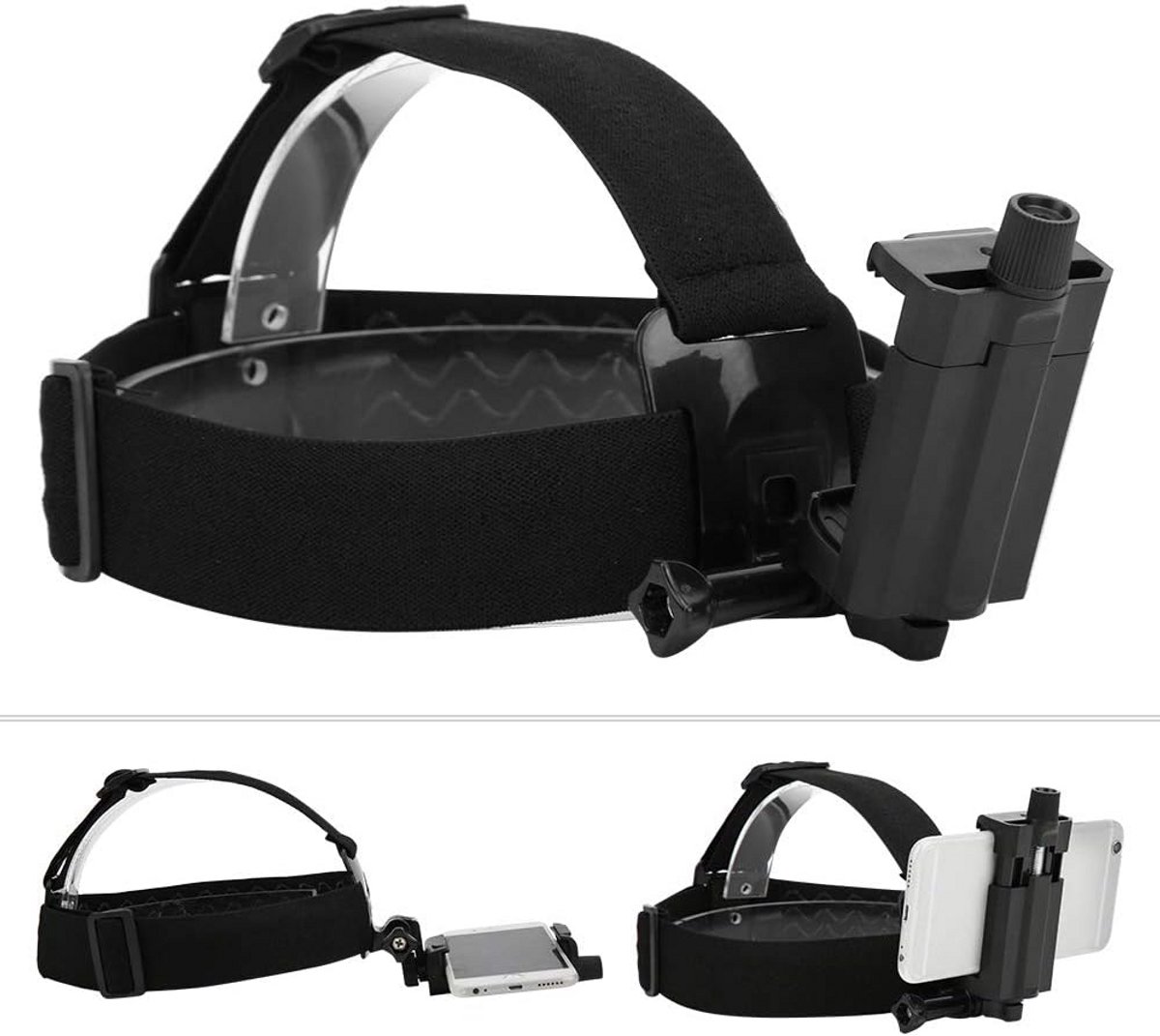 Verstelbare Hoofdband voor Actiecamera en Smartphone - Zwart Elastisch