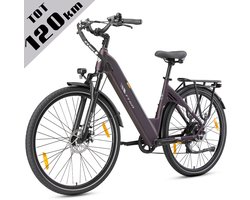 Elektrische Fiets TTGO C3 - 36V 18AH Accu - Actieradius Tot 120 Km - Aluminium Lage Instapframe - 28×2.0 Inch Wielen - Shimano 7 Versnellingen - Mechanische Schijfremmen - LCD Display - Elektrische Stadsfiets - Lila