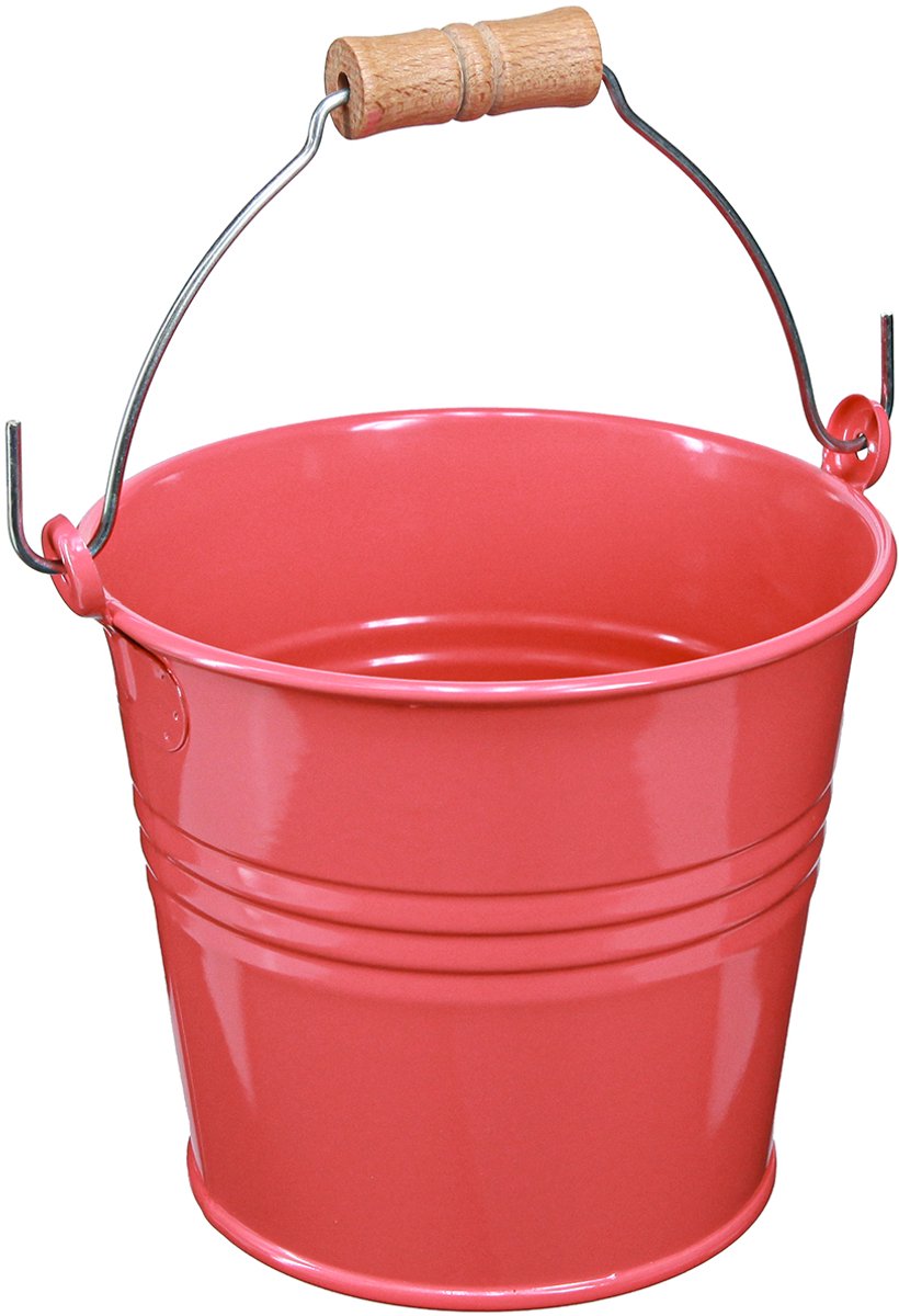 Metalen emmer bloempot met roze handvat 20x17,5x16cm 2 stuks, 2 Stück