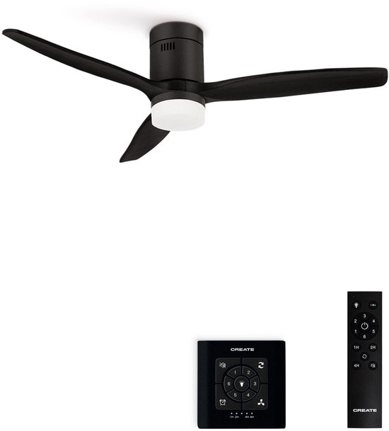 Plafondventilator 40W stil houten motor LED 3 kleuren timer 6 snelheden binnen FSC hout zwart 132 cm