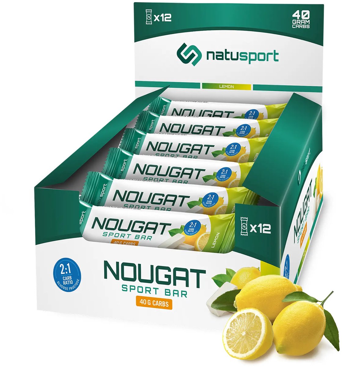 Natusport Nougat Sport Bar - Energiereep met 40g koolhydraten - Lemon - 12 stuks