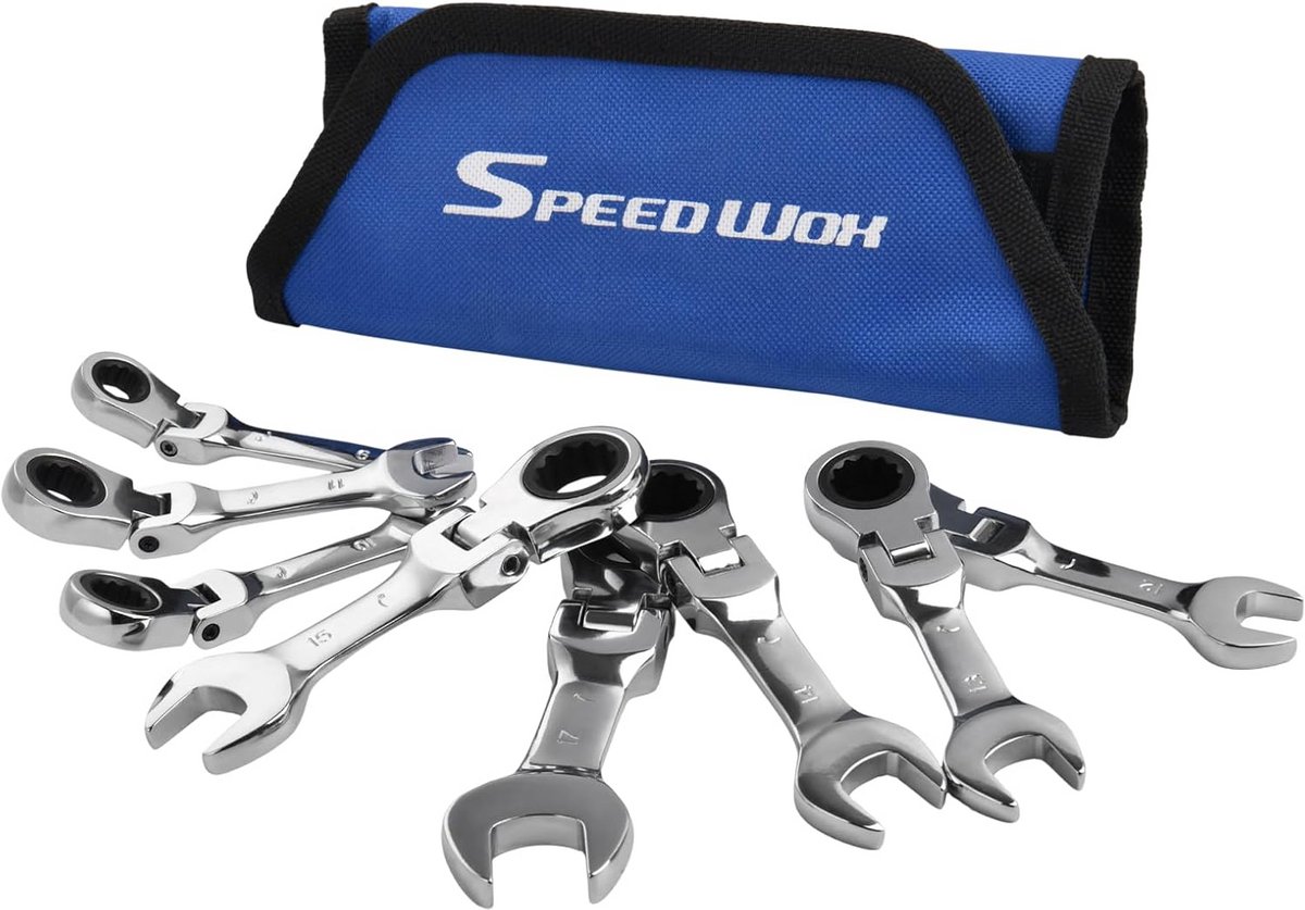 Flexibele Ratelsleutel Set 8-delig, Metrische Maten 9 t/m 17mm, 72 Tanden, CRV Staal