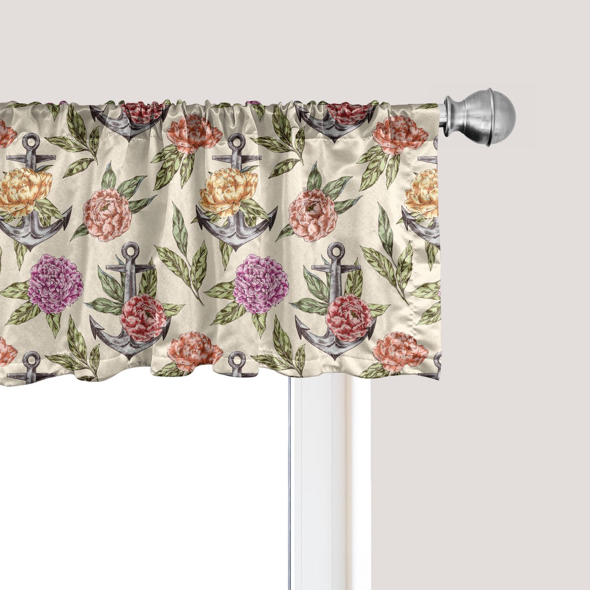 ABAKUHAUS Bloemenpatroon raamvalletje,gordijnvalletje voor keuken en slaapkamer met tunnelzoom, 137 cm x 30 cm, Multicolor