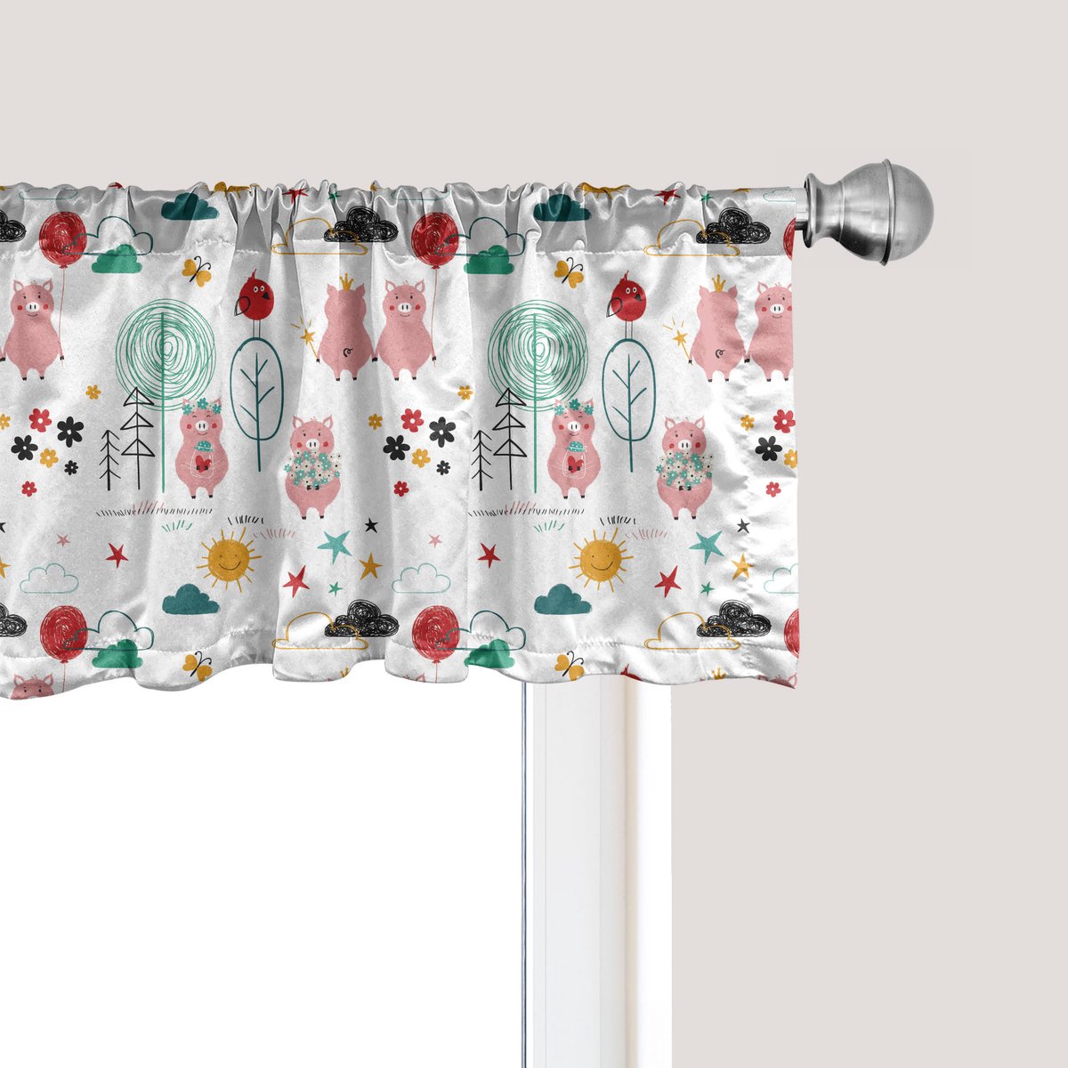 ABAKUHAUS Kleuterschool Raamvalletje, Gordijnvalletje voor Keuken en Slaapkamer met Tunnelzoom, 137 cm x 45 cm, Meerkleurig