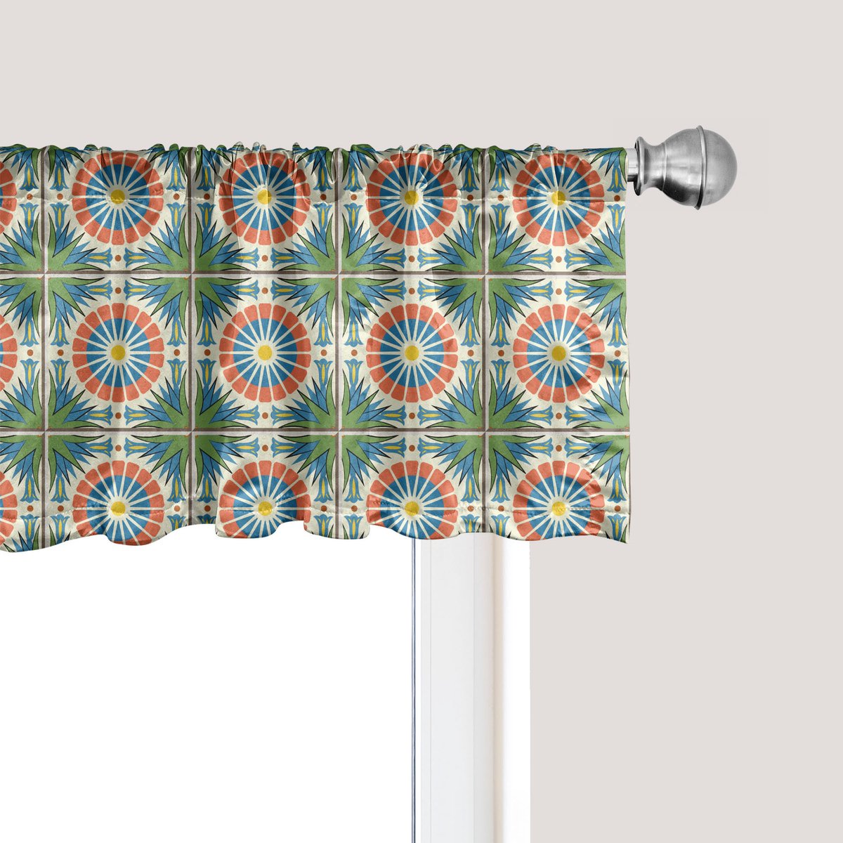 ABAKUHAUS Abstracte raamvalance, gordijnvalance voor keuken en slaapkamer met tunnelzoom, 137 cm x 30 cm, crème pauwgroen