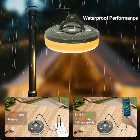 2-in-1 LED-campingverlichting - 10m Camping Decoratieve Lichtsnoer - Camping Lichtsnoer - Lichtsnoer buiten - Led Lamp Oplaadbaar - Waterdichte Buitenlamp - Kampeerlamp - Lampjes - Lampenslinger - Tentlamp - Warm licht en gekleurd licht — afbeelding 2