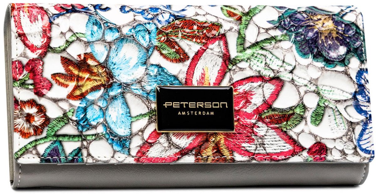 Peterson PTN PH27-LFL - Dames Portemonnee - Natuurleer - Kleurige Bloemen - RFID Bescherming