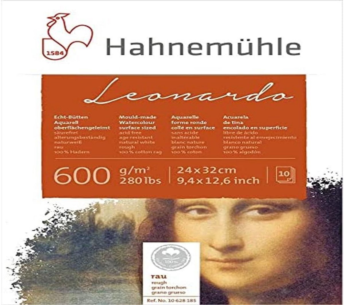 Zwaar Aquarelpapier Blok 600g/m2 - 10 Vellen - 24x32cm - Ideaal voor Nat-in-nat Techniek