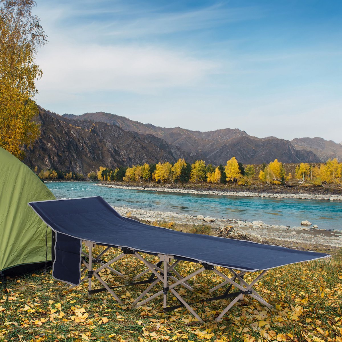 REDOM Veldbed - Opvouwbaar - Met Draagtas - Stalen Frame - Polyester - Blauw - 190 X 68 X 52 Cm