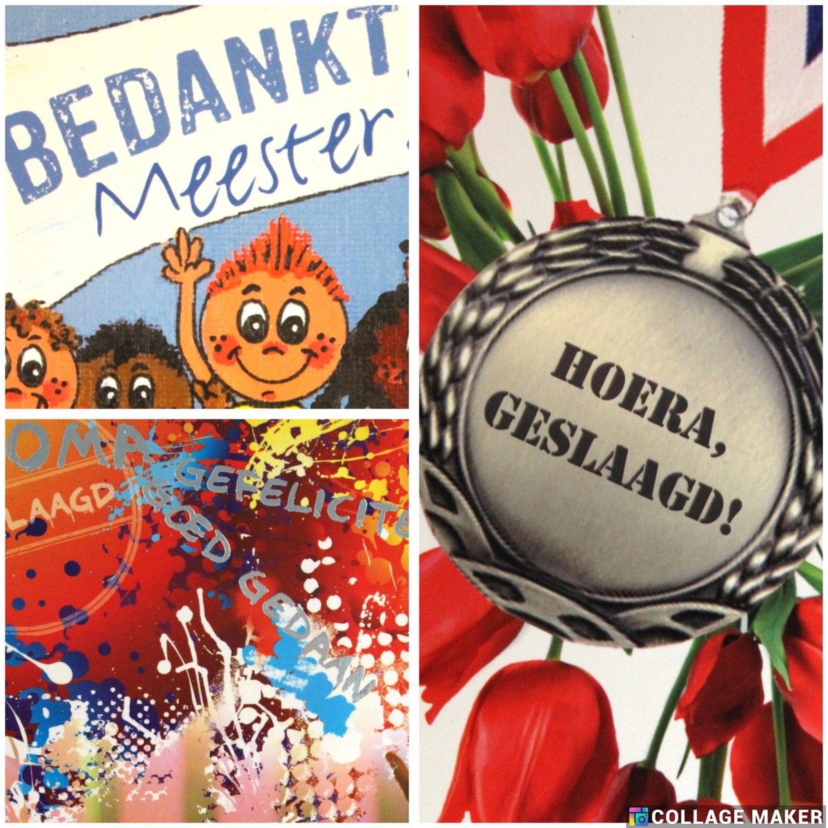 6 Luxe Geslaagd Wenskaarten - Kaart Wens Kaart Examen Geslaagd School Studie Opleiding - 3 Motieven Vierkant 14x14cm Rood Wit Blauwe Envelop - Art of Cards - Gratis Verzonden - Hoge Afnamekortingen