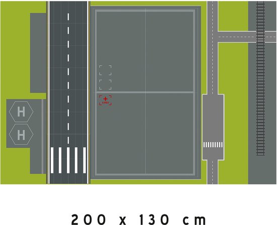 Wegplaat/ speelmat XXL • Luchthaven met treinstation • 200 x 130 cm • Geschikt voor LEGO • Oprolbaar • Airport • Extra groot • Kunststof • 0,8 mm dik
