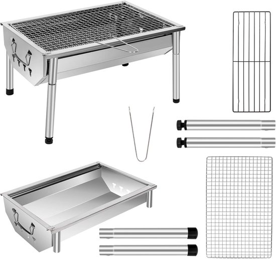 Opvouwbare Houtskoolbarbecue - Draagbare Camping BBQ - Duurzaam en Corrosiebestendig RVS - Grillrooster van 40 × 27 cm - Compact Opvouwbaar Ontwerp - Geen Montage Nodig - Voor Kamperen, Picknicks, Strand en Tuin — afbeelding 2