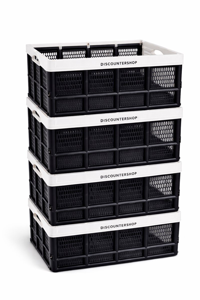 Vouwkratten - Set van 4 Opvouwbare Vouwkratten 32 Liter - Handgrepen - Compact en Praktisch - Ideaal voor Kamperen, Huishouden & Klussen - Wit - 48x35x24cm