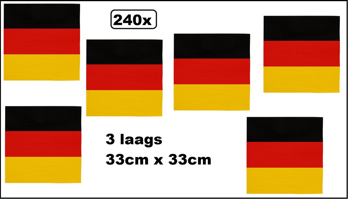 240x Servetten Duitsland 33cm x 33cm - 3 laags - Servet diner eten knoeien restaurant Duits WK 2026 BBQ thema feest verjaardag feest