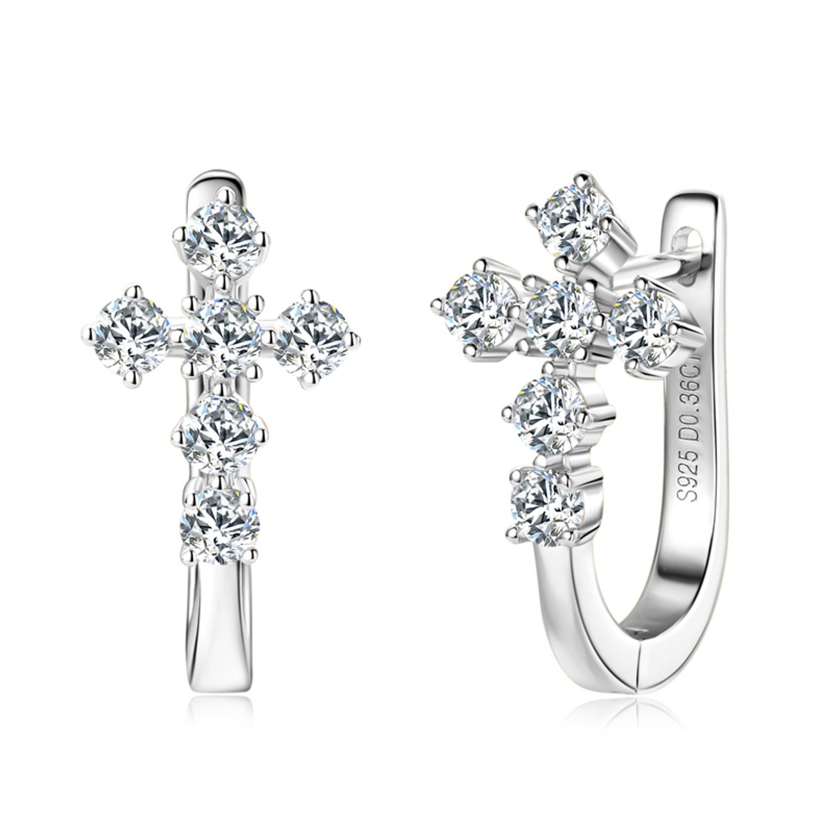 Lumici® Exclusive | Sacred Cross Moissanite Oorbellen - 0.72 Carat Totaal - 12x 0.06CT - GRA Gecertificeerd - Witgoud Gerhodineerd S925 - Luxe Kruis Design - Voor Haar - Moederdag - Valentijnscadeau - Verrassing - Goud & Rhodium