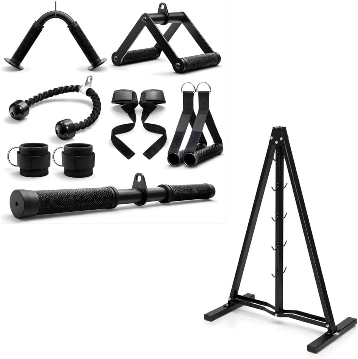 Kabel Accessoires Set voor Lat Pulldown en Krachttraining - 5-delig of 7-delig met Optioneel Opbergrek