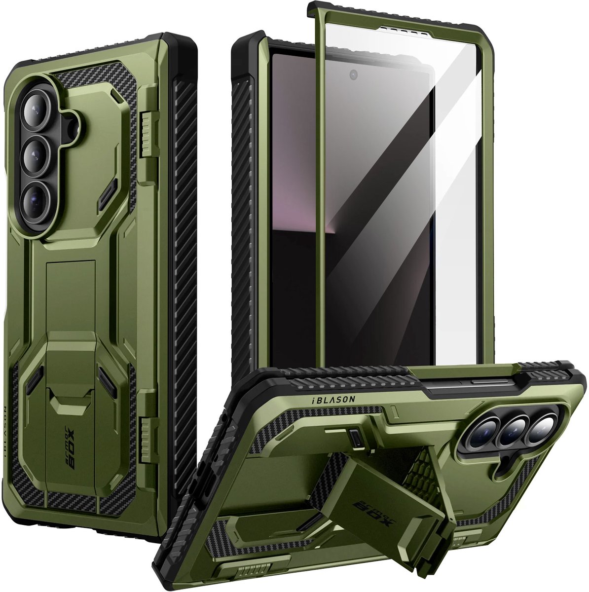 i-Blason, Hoes Geschikt voor Samsung Galaxy Z Fold 7 Armorbox Collectie met Gehard Glas en Standaard, Donkergroen