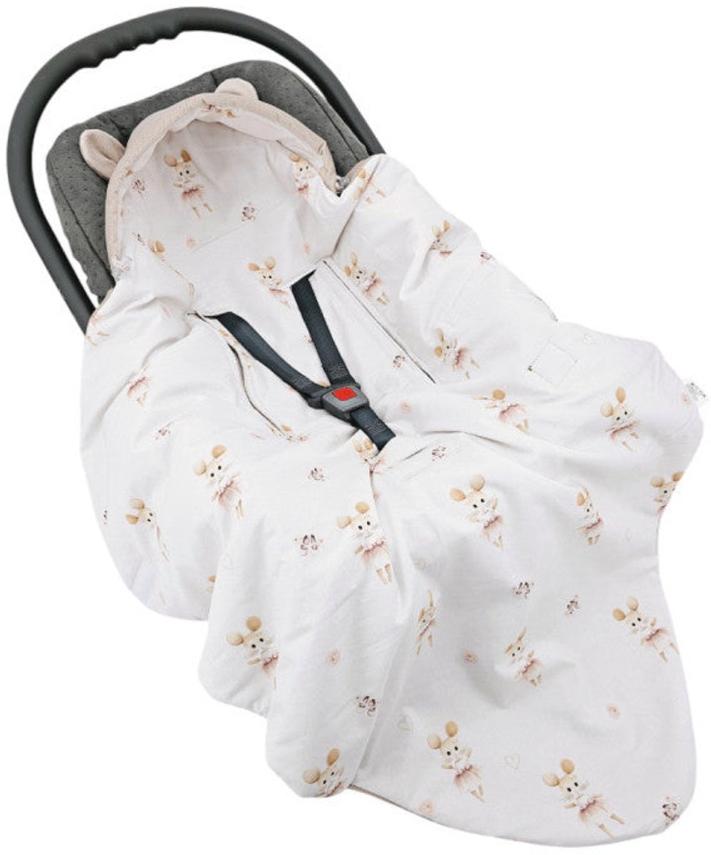 Baby car seat sleeping bag, velvet, for 3- and 5-point harnesses, Ballerina Mouse