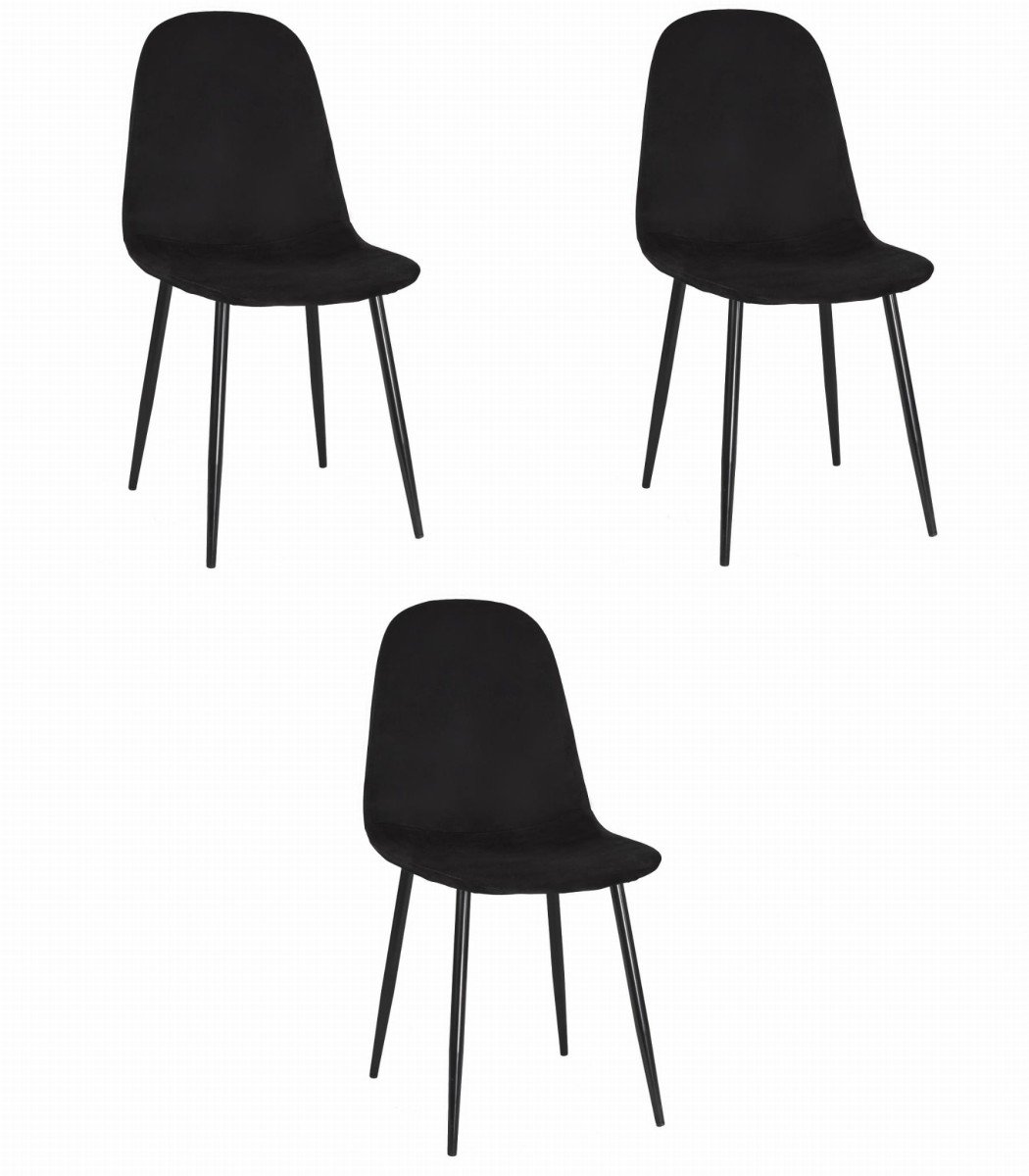 LEOBERT Set van 3 COMO eetkamerstoelen - Zwart Fluweel – Zwarte Metalen Poten