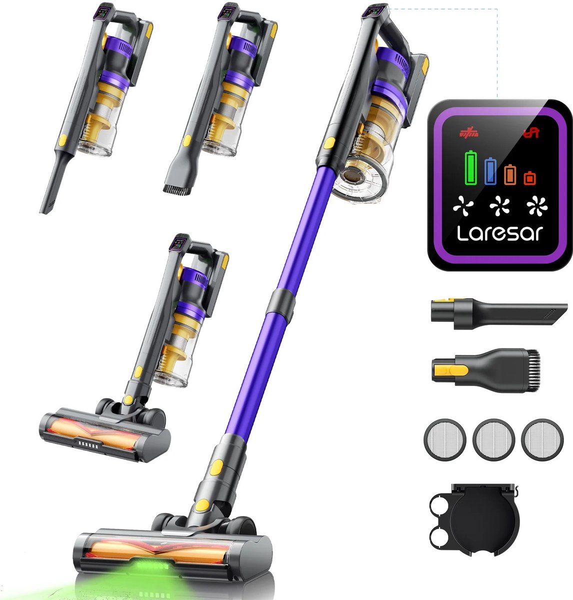 Laresar X11 - Steelstofzuiger Draadloos - Steelstofzuiger Zonder Zak Op Accu - 550W - 55000PA - 2 in 1 - Ook Als Kruimeldief