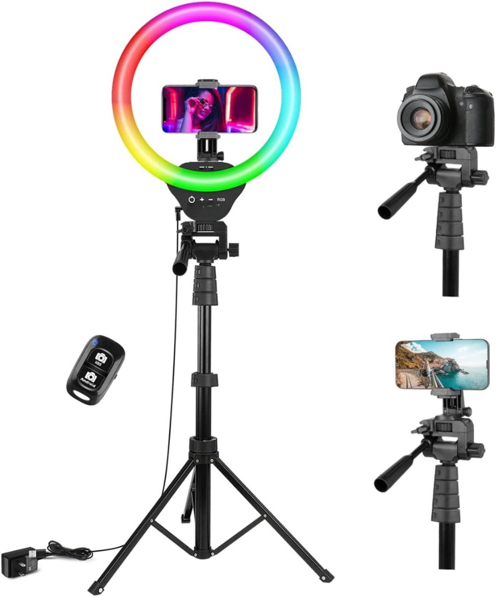 Famanu – Ringlamp met statief 170 cm, ledverlichting voor fotografie, video en live streaming