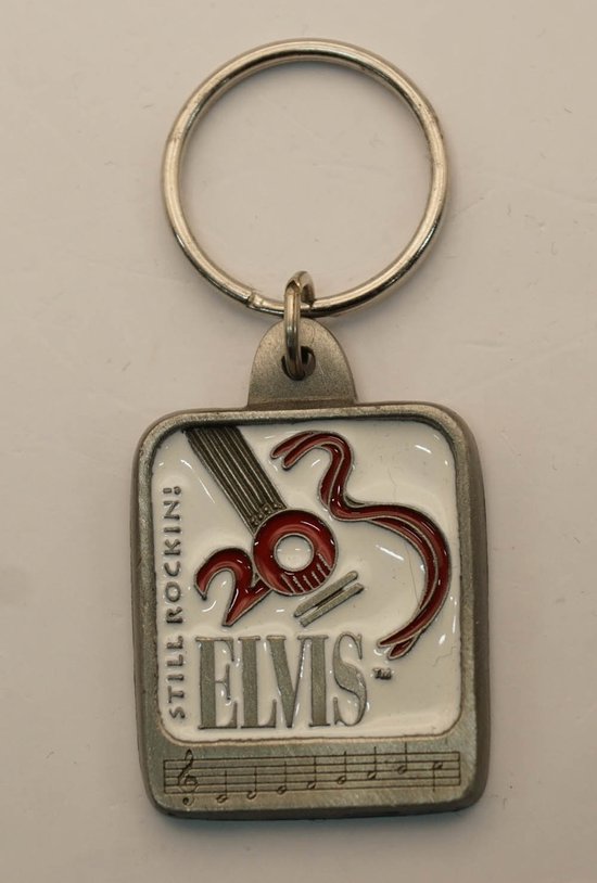 Sleutelhanger Elvis Presley met muzieknoten wit / rood / nikkel - sleutelhanger Elvis Presley still rock in - official licensed product Elvis Presley sleutelhanger - keyring Elvis - Elvis artikelen