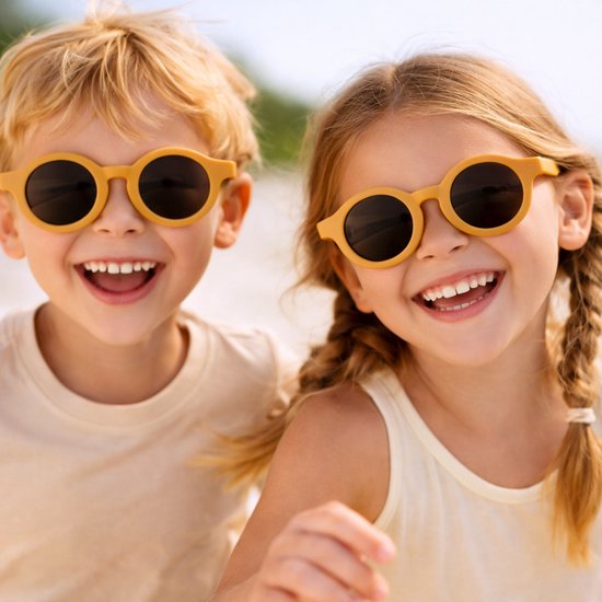 Kinderzonnebril - Rond - UV Bescherming - Flexibel - 0-6 Jaar - Okergeel van Merkloos — afbeelding 2