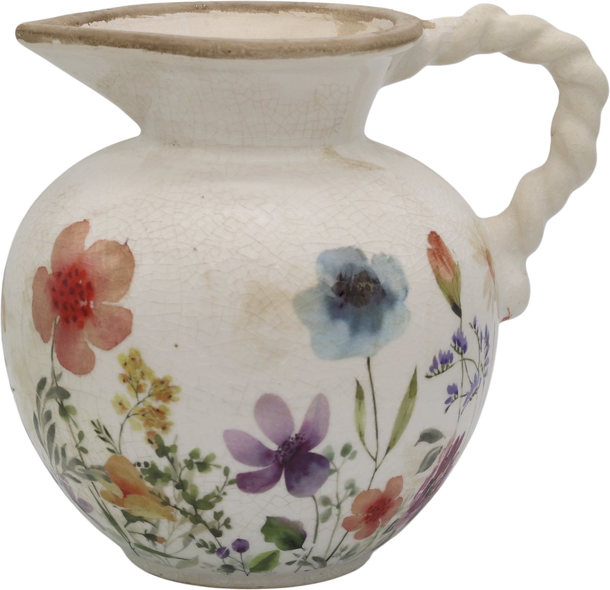 Chic Antique Fleurville Kan met Gedraaide Handgreep – Decoratieve schenkkan voor Bloemen & Interieur – Landelijke Stijl