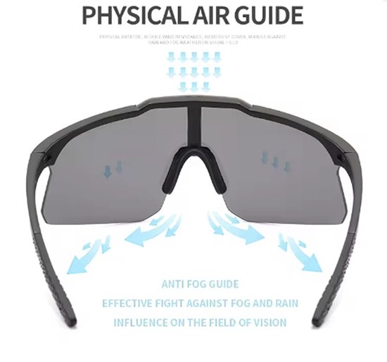 Lilypilly Premium Sport Zonnebril - Breed - Gepolariseerde Monoblock Lens met UV400 Bescherming - Unisex - Zwart Montuur - Inclusief Hardcase Beschermhoes — afbeelding 2