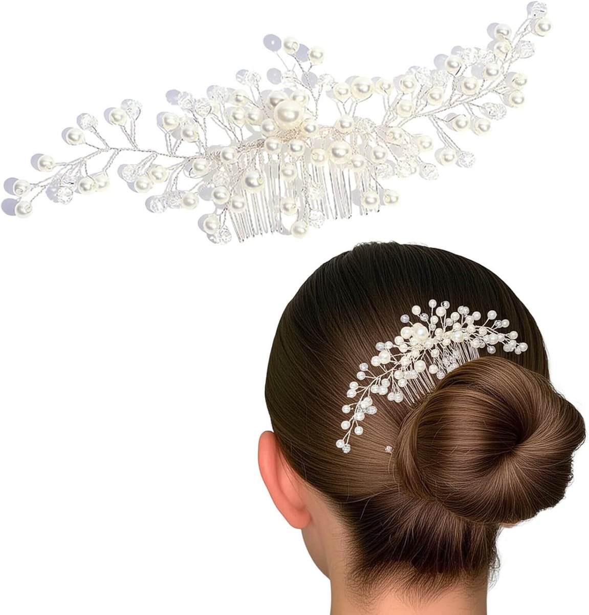 Elegante Bruidshaarkam met Parels en Kristallen Hoofdtooi voor Feesten