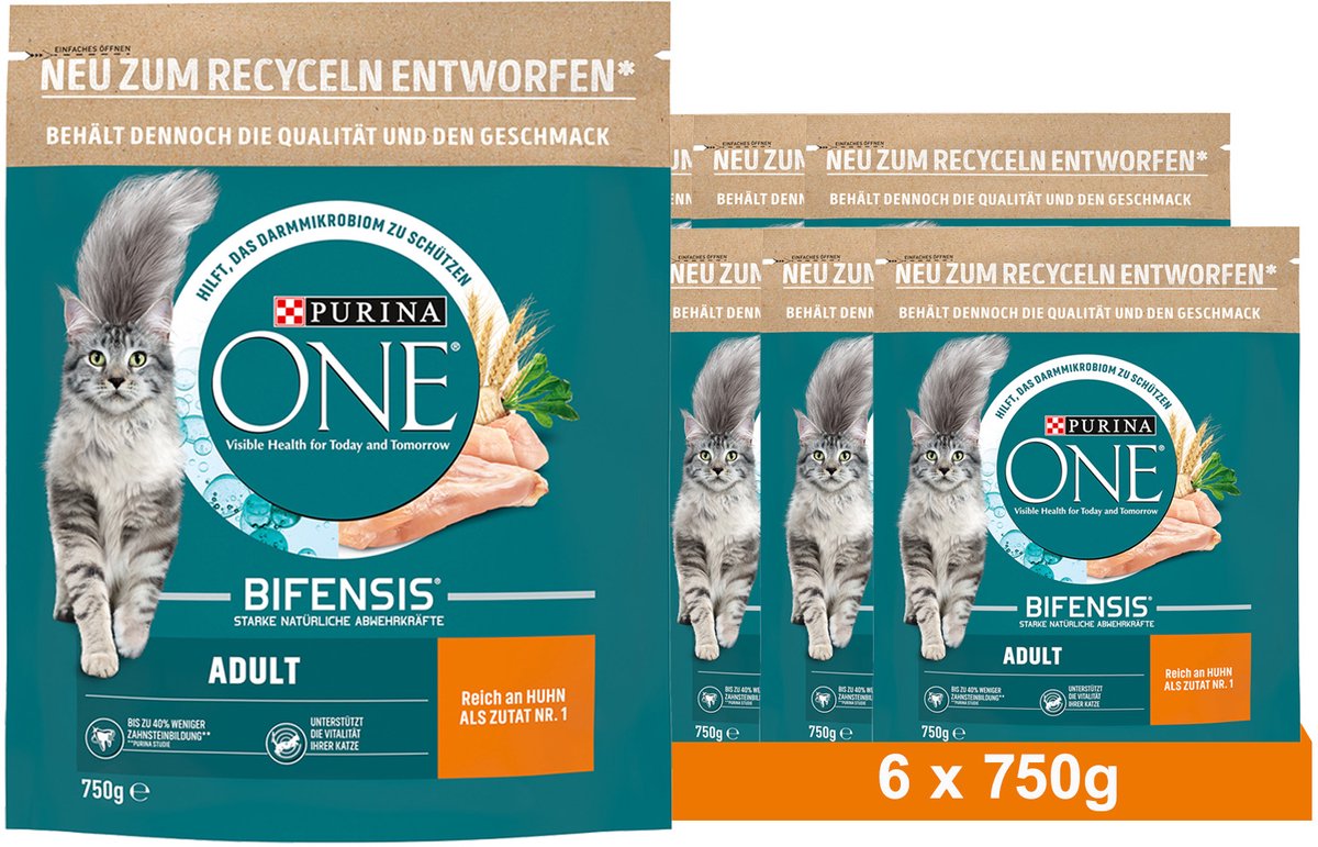 Purina One PURINA ONE BIFENSIS Adult droogvoer voor katten, rijk aan kip, (6 x 750g)