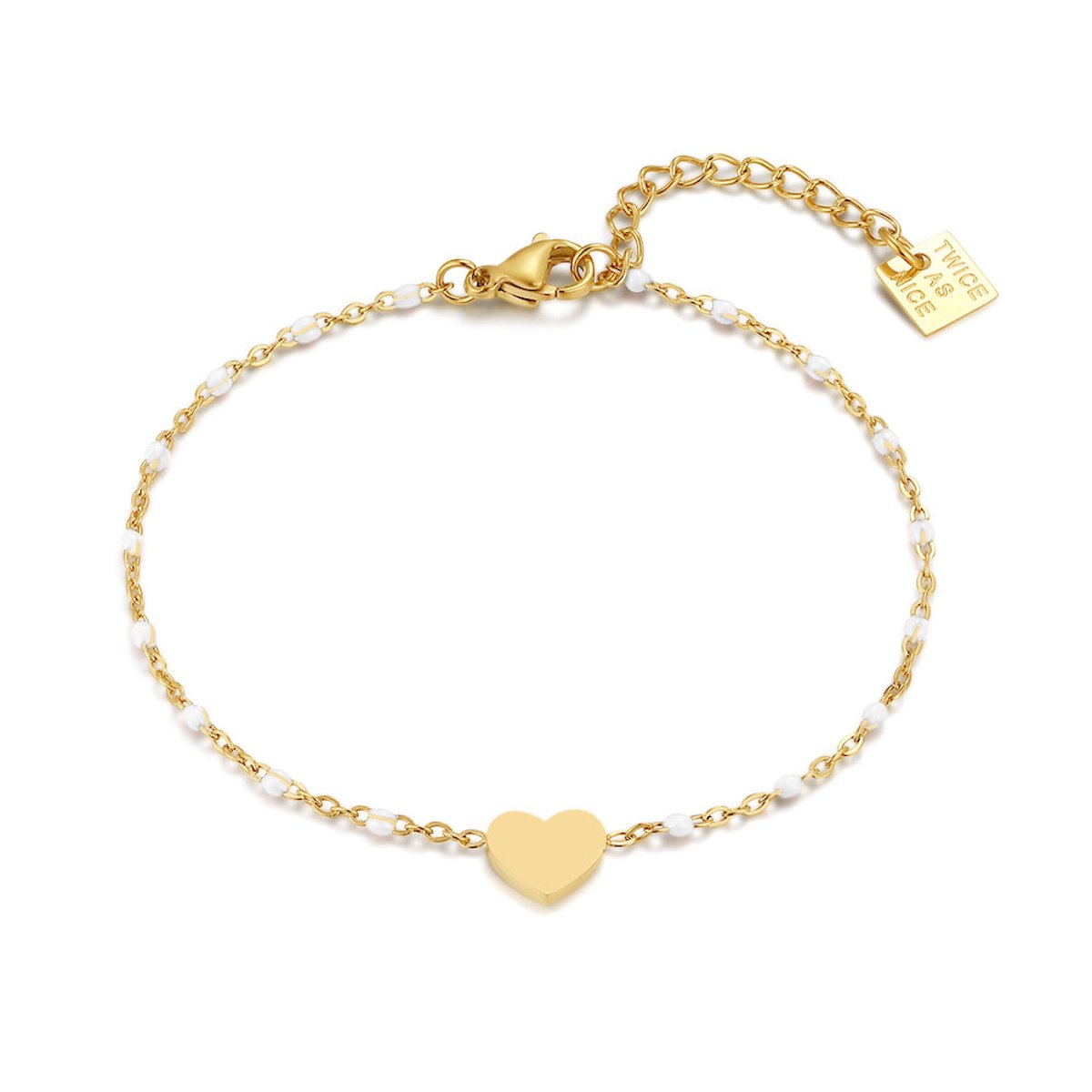 Twice As Nice Armband in edelstaal, hartje en kralen Goudkleurig 16cm+3cm