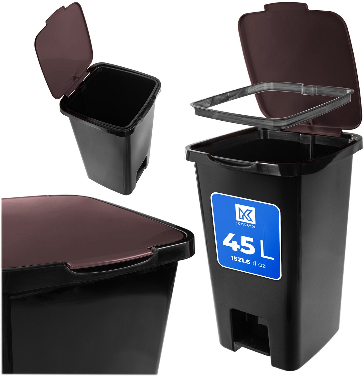 KADAX Sorta afvalbak 45L met pedaal zwartbruin