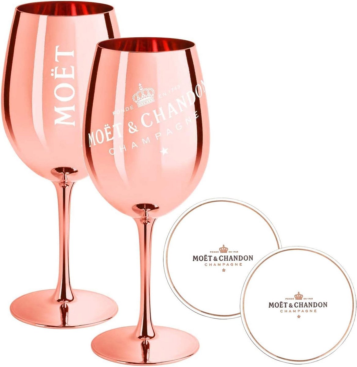 Set van 2 Champagneglazen Roségoud Limited Edition Inclusief Onderzetters