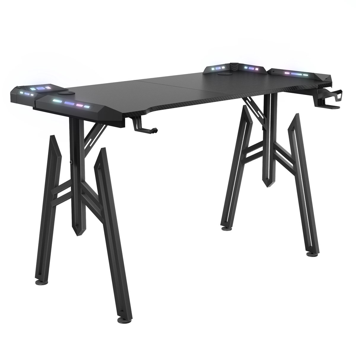 ACXIN Gaming Bureau - M-Frame met LED Verlichting - Ergonomisch Computerbureau met Carbon Fiber Blad, Bekerhouder en Koptelefoonhaak - 140x60x73 cm