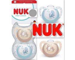 NUK First Choice Fopspeen – Siliconen – Beer / Zeepaardje - 2 stuks- 0-6 maanden