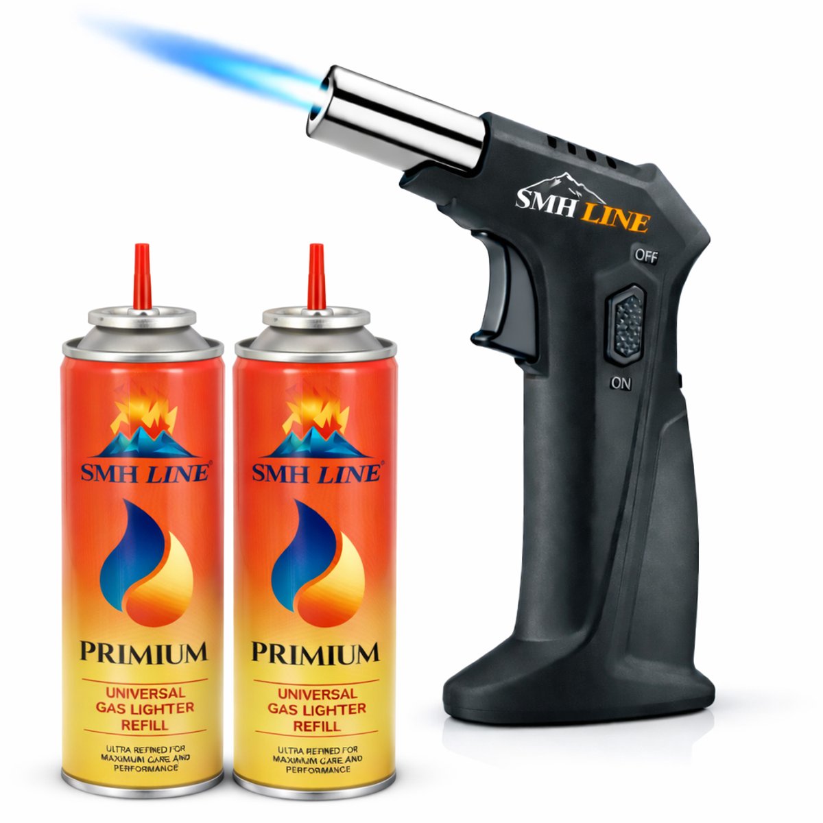 SMH LINE® Gasbrander - Incl. 2x Gasflessen - Creme Brulee Brander - keukenbrander - Zwart