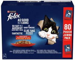 FELIX Zo lekker als het eruit ziet Smaakvariatie van het platteland in gelei, natvoer voor volwassen katten, 80 x 85g
